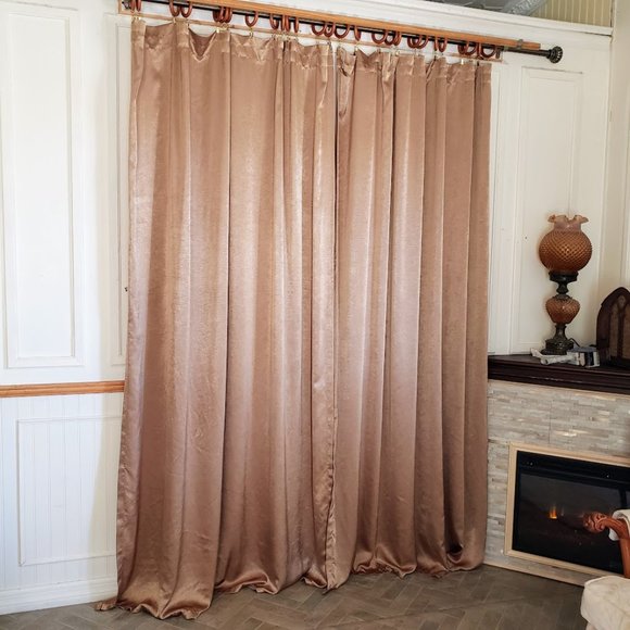Satin Curtain Panels 2 pc Rod Pocket 110W x 83L Rich Gold Shine - Picture 1 of 10